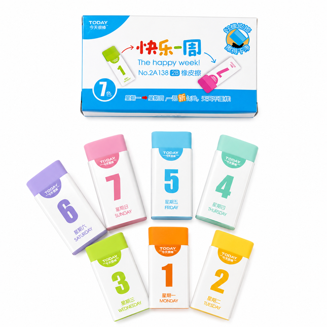 7-Day Color Eraser Set – Premium Soft Rubber Erasers for School, Office & Drawing (Pack of 7)