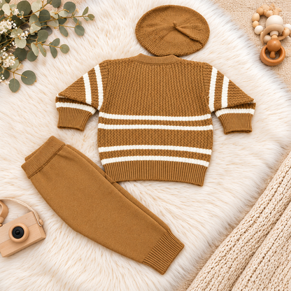 Baby Boys' 3-Piece Knitted Winter Set – Brown  K0738