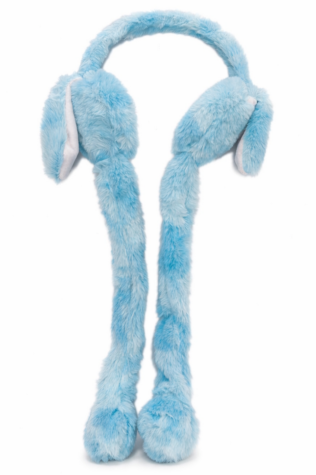 Plush Bunny Ear Muff Hat with Long Paws – Soft & Cozy Winter Accessory