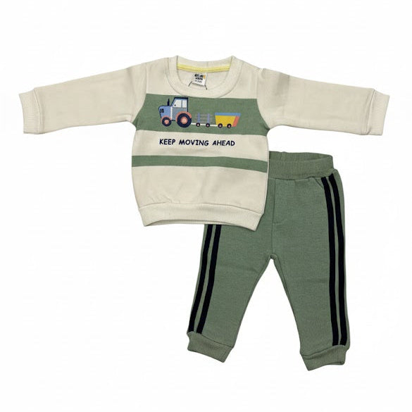 Boys Tractor Print Sweatshirt & Jogger Set – Keep Moving Ahead (2-Piece Outfit)