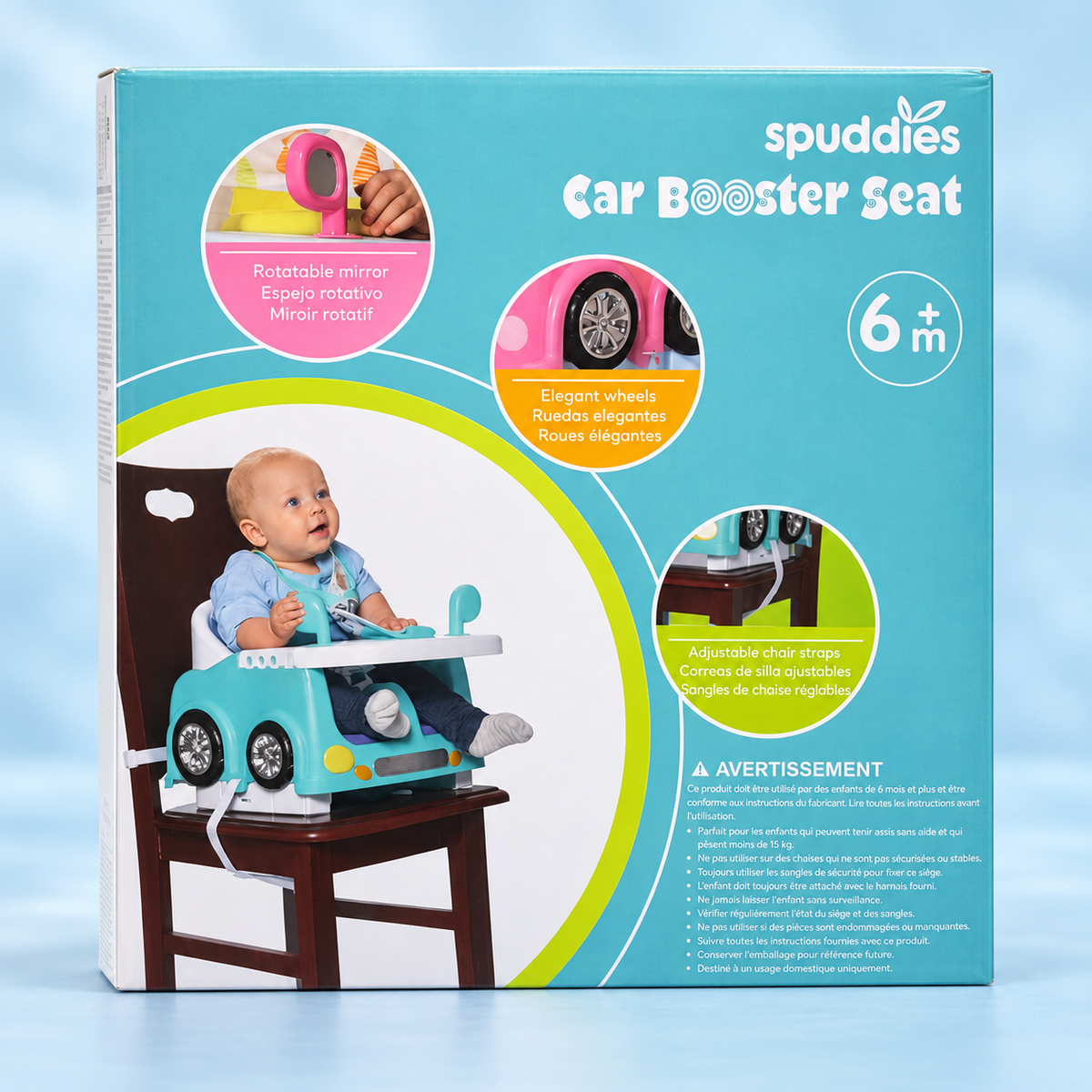 Spuddies Car Booster Seat & Baby Feeding Chair with Tray & Safety Straps