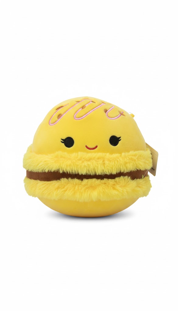 Cute Yellow Macaron Plush Toy – Smiley Soft Stuffed Cushion