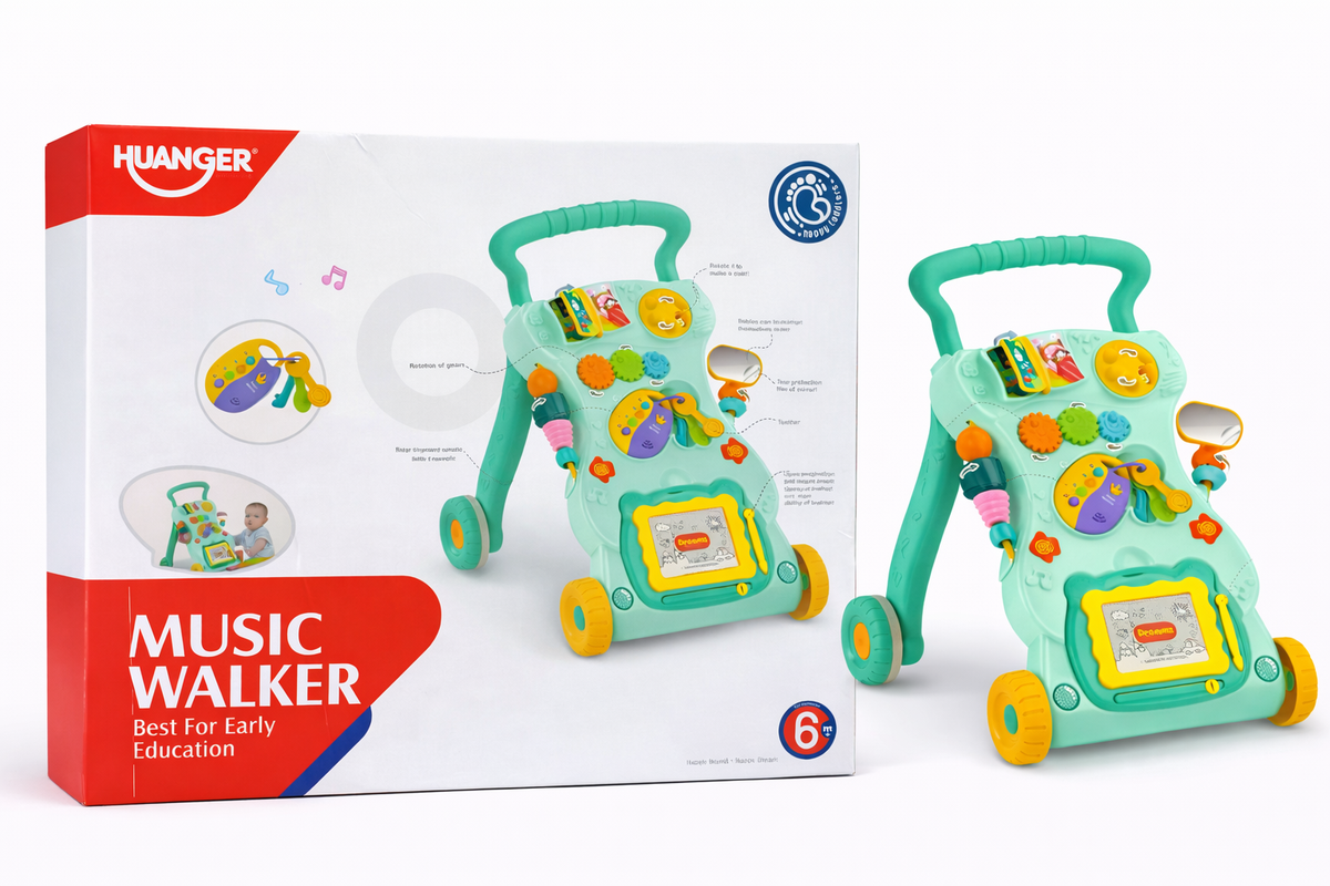 Huanger Musical Baby Walker with Early Learning Activity Panel – Green Edition