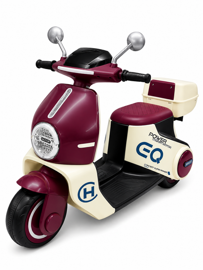 Kids Electric Ride-On Scooter with Storage Box – Battery Powered Vespa Style Bike