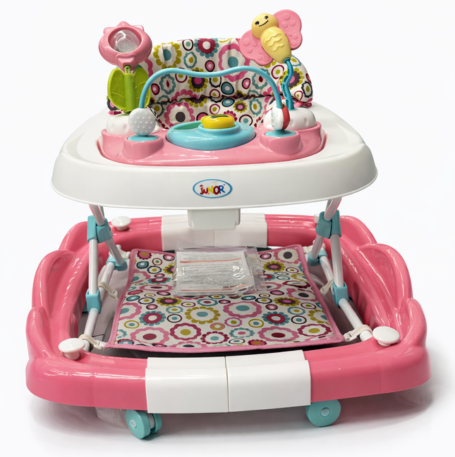 Junior Floral Baby Walker with Butterfly Activity Tray – Pink & White