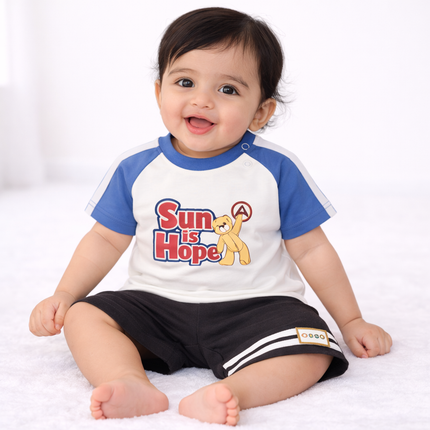 Baby Boy "Sun is Hope" Graphic Raglan T-Shirt & Striped Shorts 2-Piece Summer Set