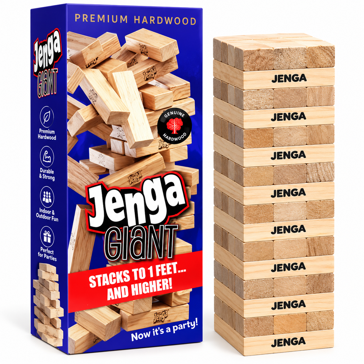 Giant Jenga Wooden Tower Game | Premium Hardwood Stacking Blocks