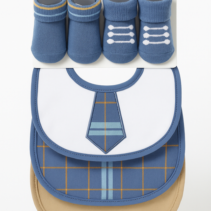 Baby 5Pcs Bibs & Booties Set Tie Blue - Sunshine