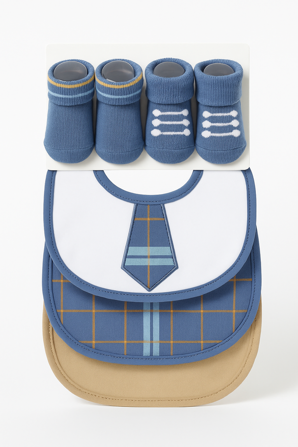 Baby 5Pcs Bibs & Booties Set Tie Blue - Sunshine