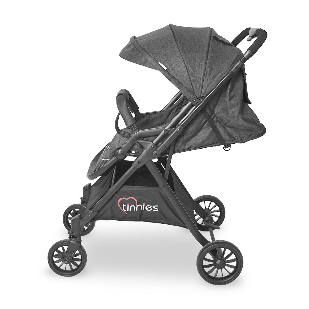 TINNIES BABY STROLLER – BLACK, FOLDABLE WITH REVERSIBLE HANDLE - T107