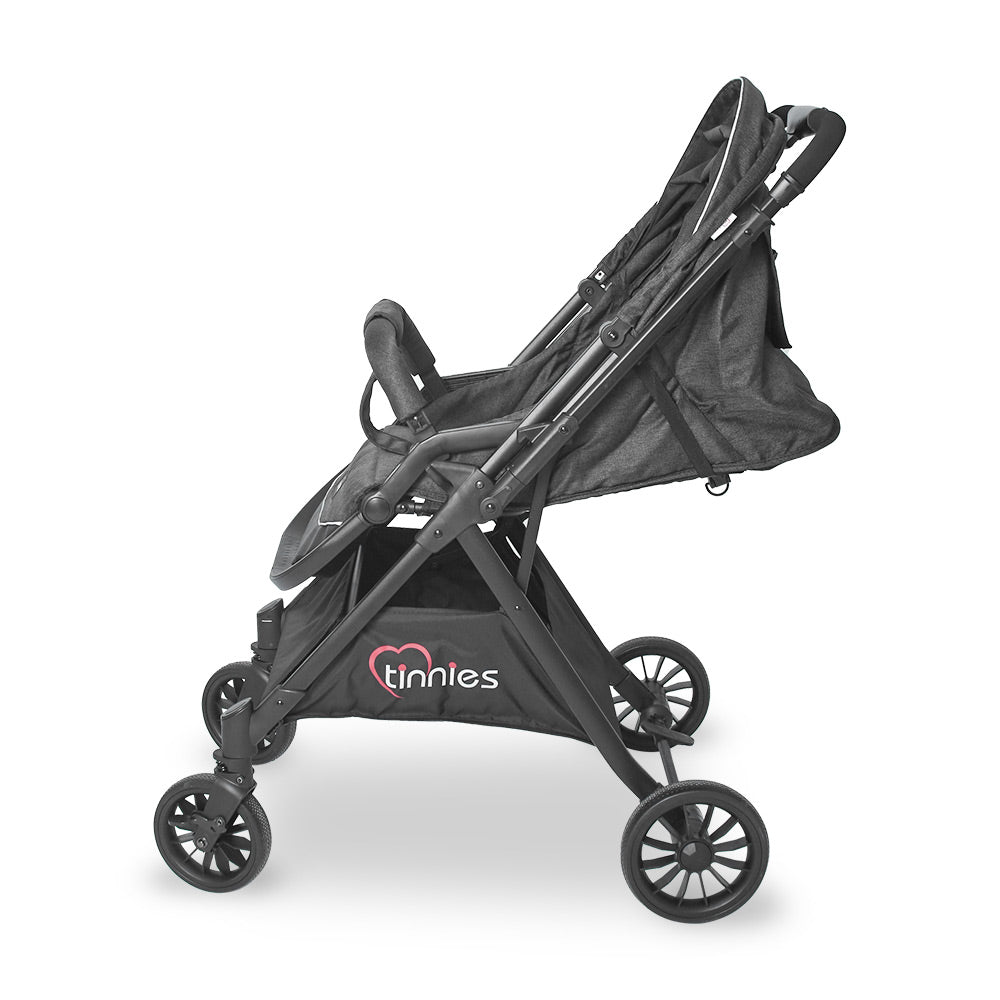 TINNIES BABY STROLLER – BLACK, FOLDABLE WITH REVERSIBLE HANDLE - T107