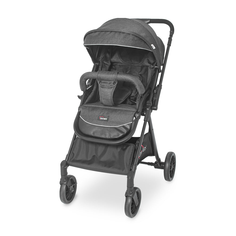 TINNIES BABY STROLLER – BLACK, FOLDABLE WITH REVERSIBLE HANDLE - T107