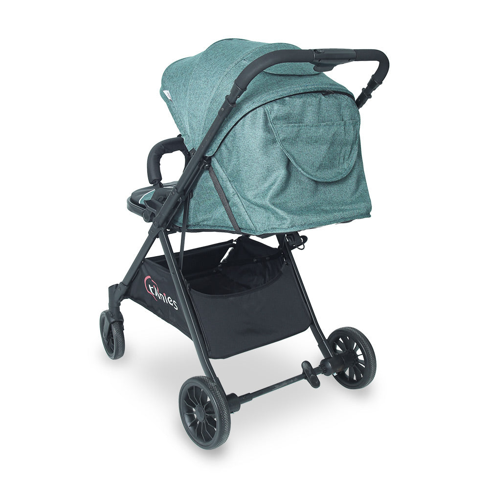 TINNIES BABY STROLLER – GREEN, FOLDABLE WITH REVERSIBLE HANDLE - T107