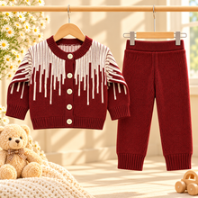 Cozy Burgundy Knitted Baby Sweater & Trouser Set