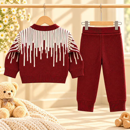 Cozy Burgundy Knitted Baby Sweater & Trouser Set