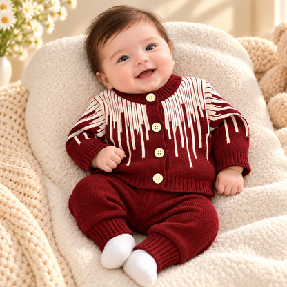 Cozy Burgundy Knitted Baby Sweater & Trouser Set