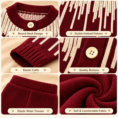 Cozy Burgundy Knitted Baby Sweater & Trouser Set