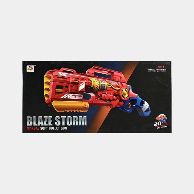 Blaze Storm Manual Soft Bullet Gun – 20 Darts Mega Blaster (Red Edition)