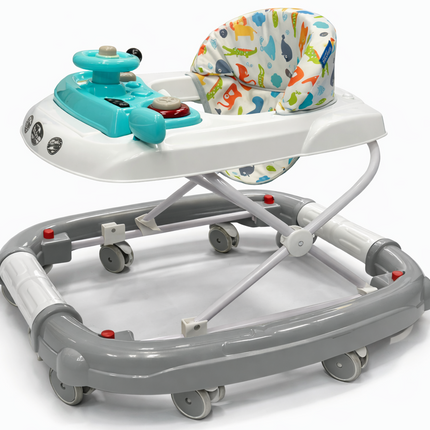 Adjustable Musical Baby Walker with Steering Toy – Grey & Aqua