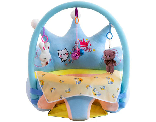 Baby Princess Crown Plush Support Seat with Play Gym – Soft Sitting Chair for Infant Girls 👑💖 (Blue)