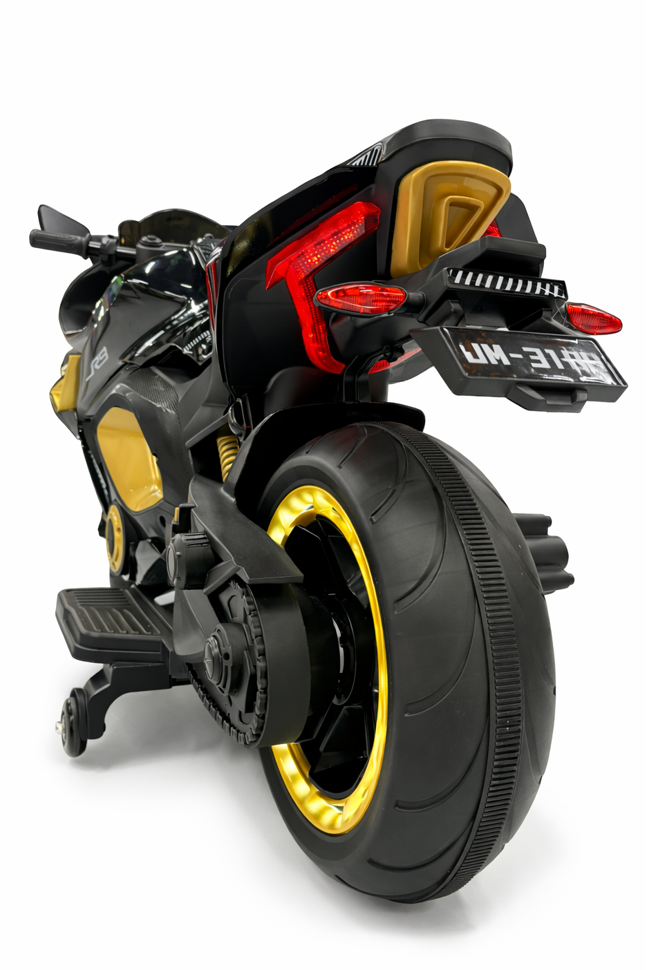 Luxury Kids Electric BIKE 3188 Ride-On Sport Bike with LED Lights & Training Wheels – Black & Gold