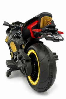Luxury Kids Electric BIKE 3188 Ride-On Sport Bike with LED Lights & Training Wheels – Black & Gold