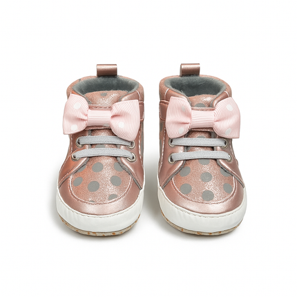 Pink Polka Dot Baby Shoes with Bow – Adorable & Comfy
