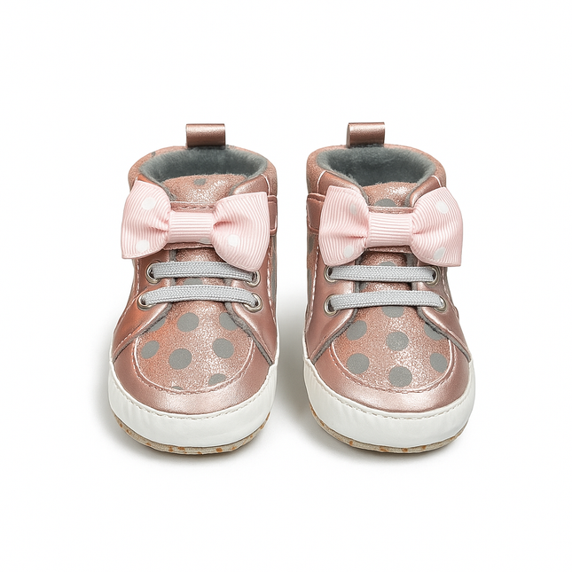Pink Polka Dot Baby Shoes with Bow – Adorable & Comfy
