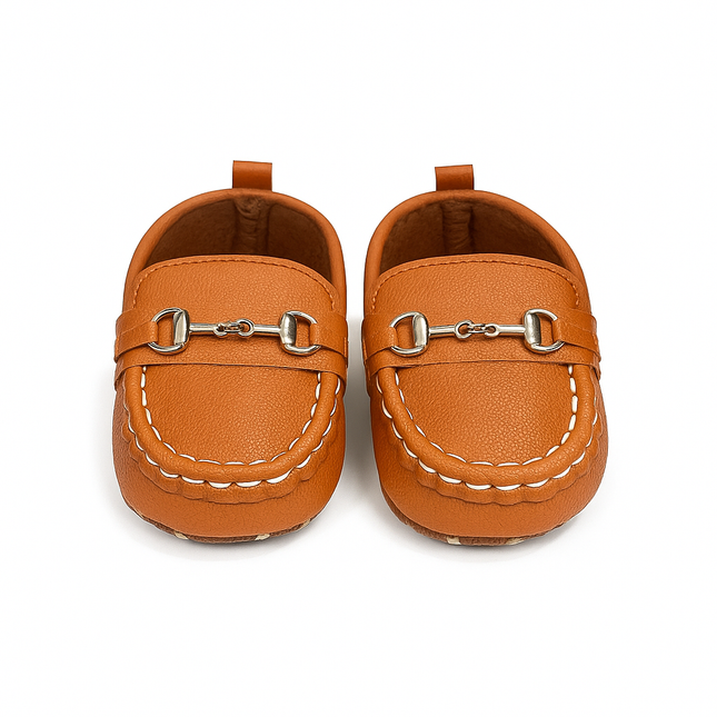 Brown Baby Loafers with Metal Buckle – Premium & Stylish