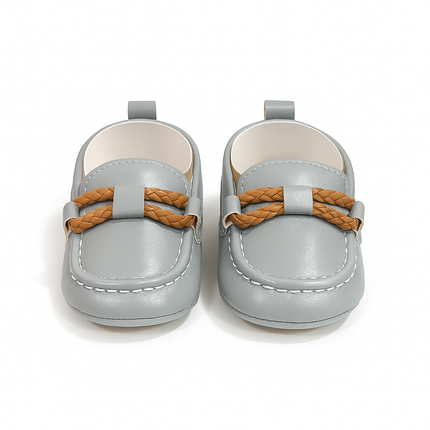 Grey Baby Loafers with Braided Strap – Elegant & Comfy
