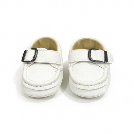 White Baby Loafers with Buckle – Classic & Comfortable