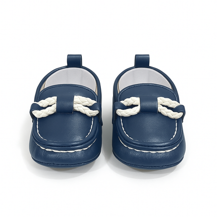 Navy Blue Baby Loafers with Braided Strap – Soft & Stylish