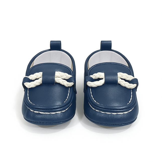 Navy Blue Baby Loafers with Braided Strap – Soft & Stylish