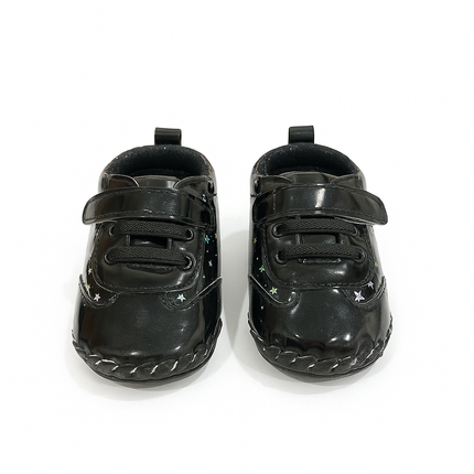 Black Glossy Baby Shoes with Star Detailing – Soft & Stylish