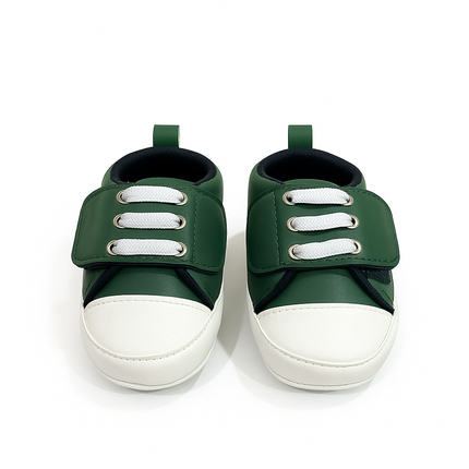 Green & White Baby Sneakers – Soft Sole Comfort Shoes