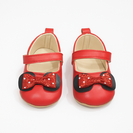 Baby Girl Red Bow Soft Shoes – Cute Minnie Style Pre-Walker Party Shoes ❤️🎀