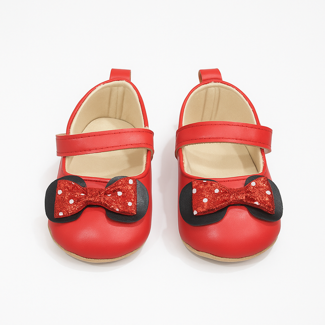 Baby Girl Red Bow Soft Shoes – Cute Minnie Style Pre-Walker Party Shoes ❤️🎀