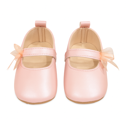 Baby Girl Peach Bow Soft Leather Shoes – Elegant Pre-Walker Dress Shoes 🎀🍑