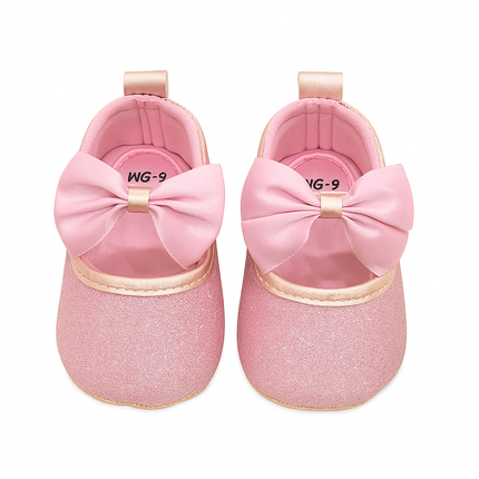 Baby Girl Glitter Bow Shoes – Soft Pink Princess Party Pre-Walkers ✨👑