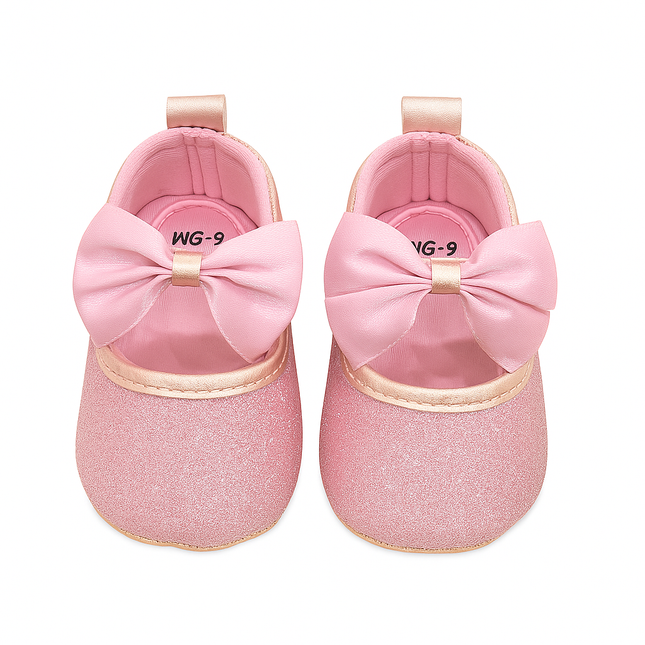 Baby Girl Glitter Bow Shoes – Soft Pink Princess Party Pre-Walkers ✨👑
