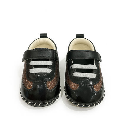 Baby Boy Classic Leather Look Shoes – Soft & Stylish Pre-Walker Sneakers 👞🖤