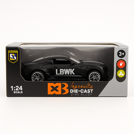 Ingenuity Die-Cast Alloy Car – 1:32 Scale Model Toy Car with Light & Sound (Black, 3+ Years)