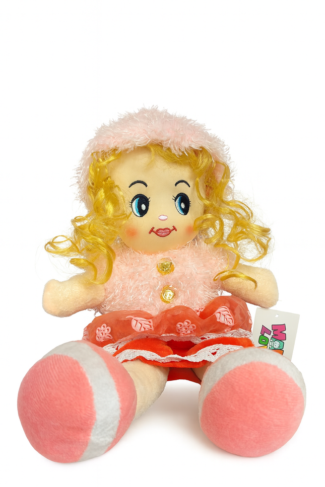 Cute Pink Dress Doll – Soft & Adorable Plush Doll for Kids