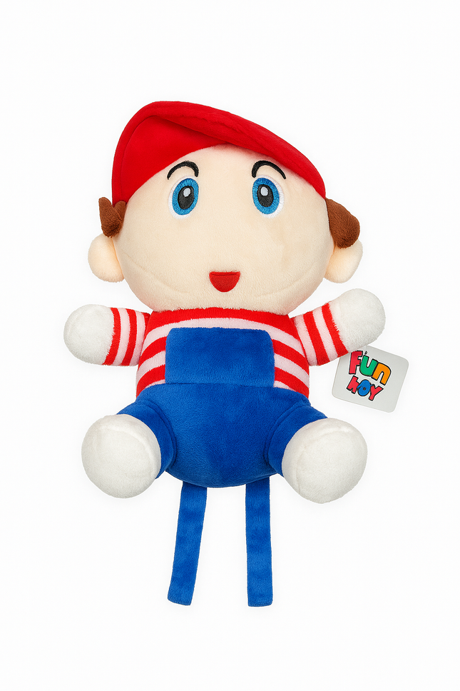 Cute Boy Plush Doll with Red Cap – Soft Stuffed Toy for Kids.