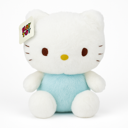 Cute White Kitty Plush Toy – Soft Stuffed Doll with Blue Outfit for Kids