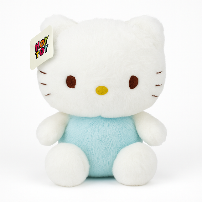Cute White Kitty Plush Toy – Soft Stuffed Doll with Blue Outfit for Kids