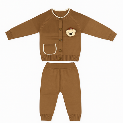Brown Bear Knitted Baby Set – Cute 2-Piece Button-Up Outfit