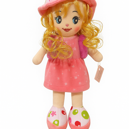 Cute Plush Doll with Pink Dress & Hat – Soft Toy for Kids