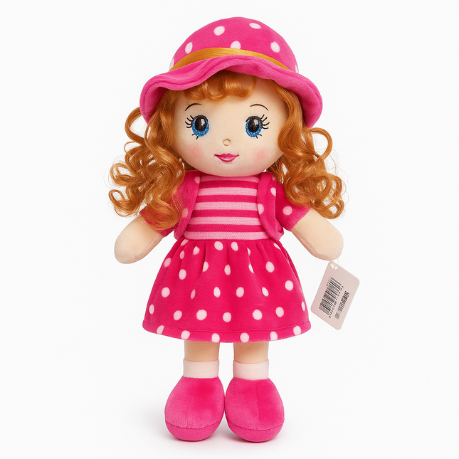 Pink Polka Dot Soft Doll – Cute Plush Toy for Kids