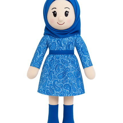 Soft Plush Modest Blue Doll – Hijab Style Cute Cuddle Toy for Girls